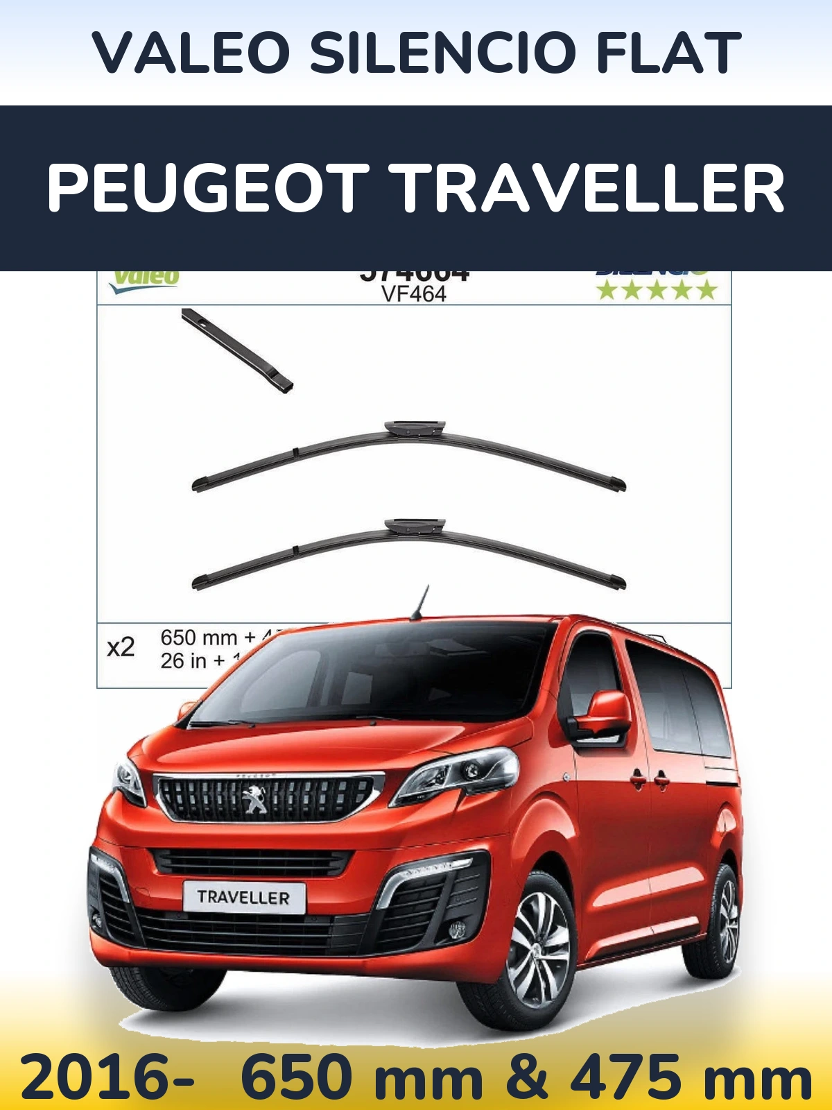 Komplet przednich wycieraczek Valeo Silencio Flat 650 & 450 mm do Peugeot Traveller 2016-2026