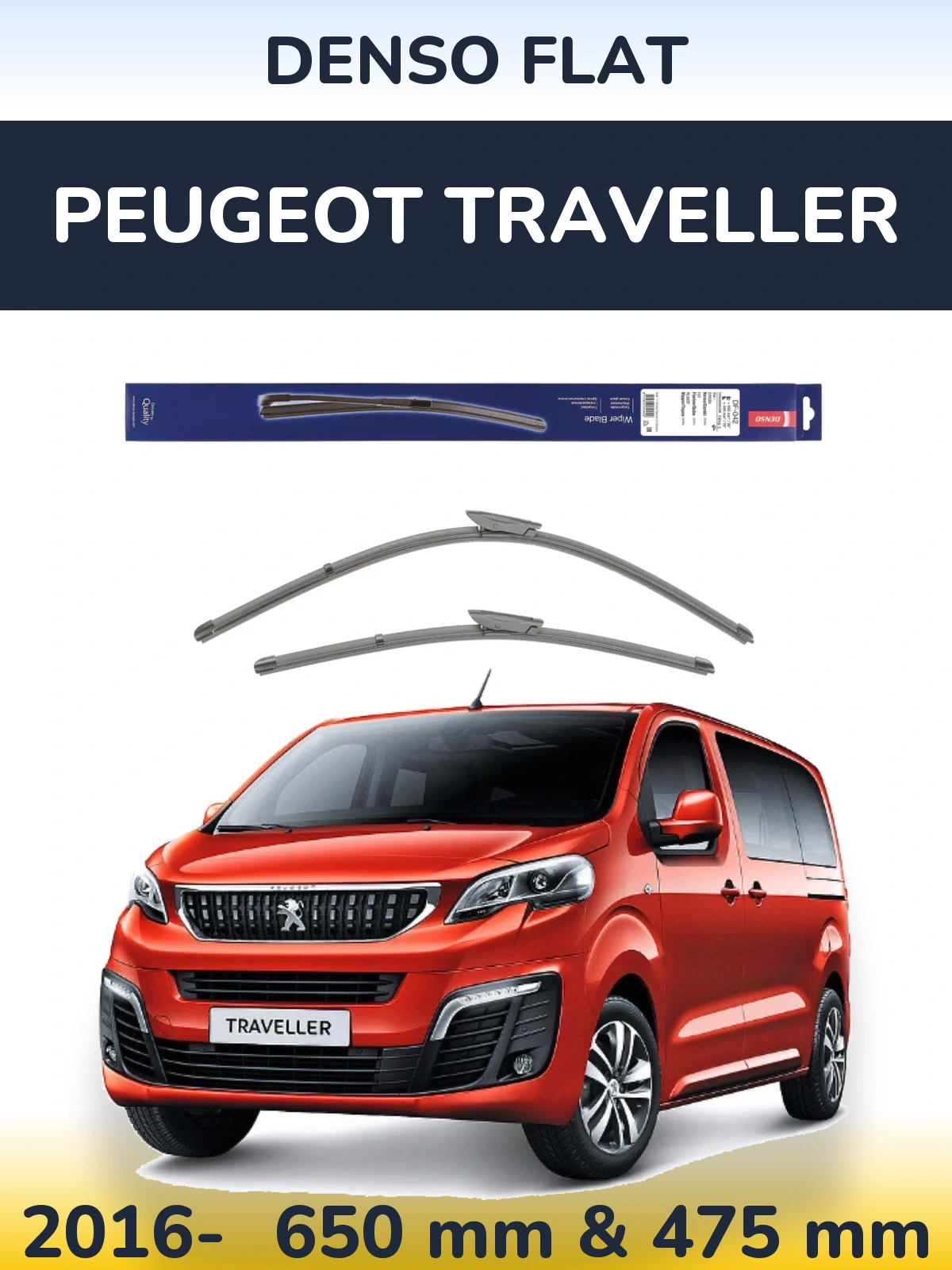Komplet przednich wycieraczek Denso Flat 650 & 450 mm do Peugeot Traveller 2016-2026