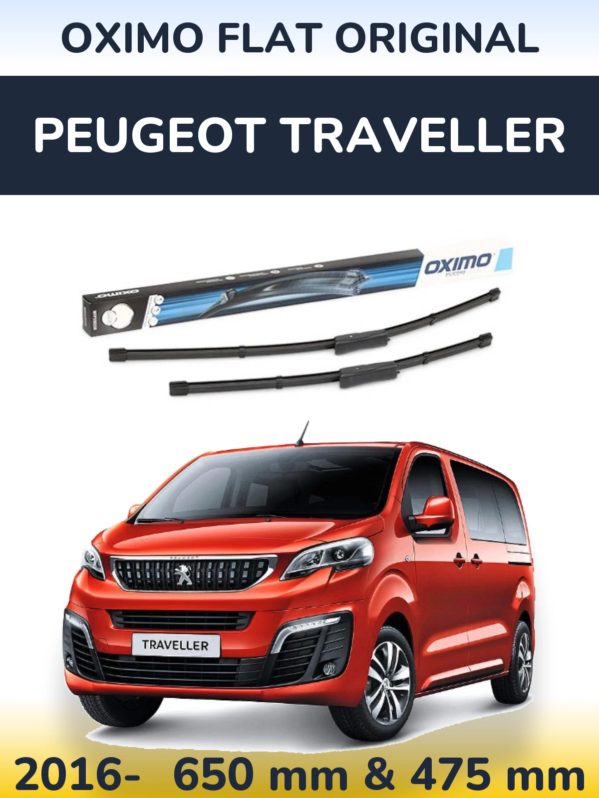 Комплект передних дворников Oximo Flat Original 650 & 475 мм для Peugeot Traveller 2016-2026