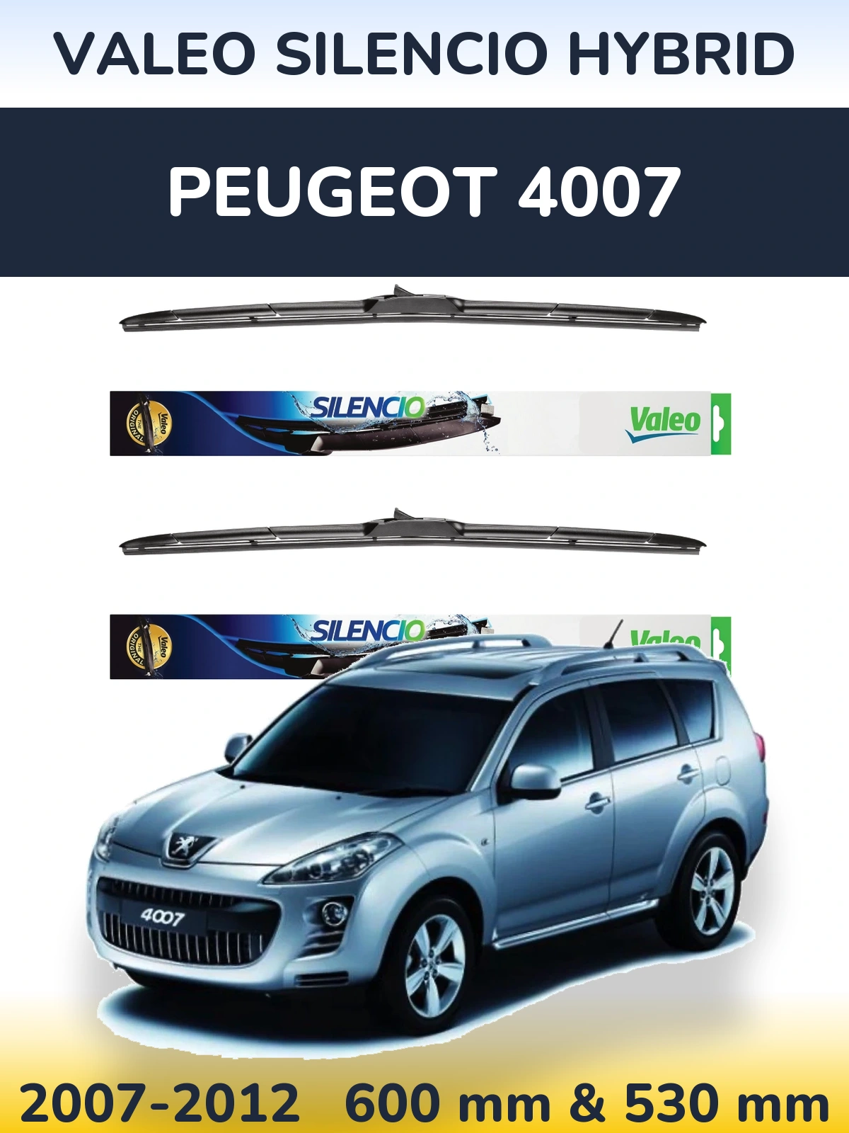 Комплект передних дворников Valeo Silencio Hybrid 600 & 530 мм для Peugeot 4007 2007-2012