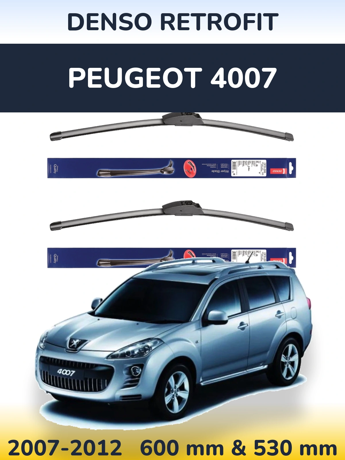 Komplet przednich wycieraczek Denso Retrofit 600 & 530 mm do Peugeot 4007 2007-2012