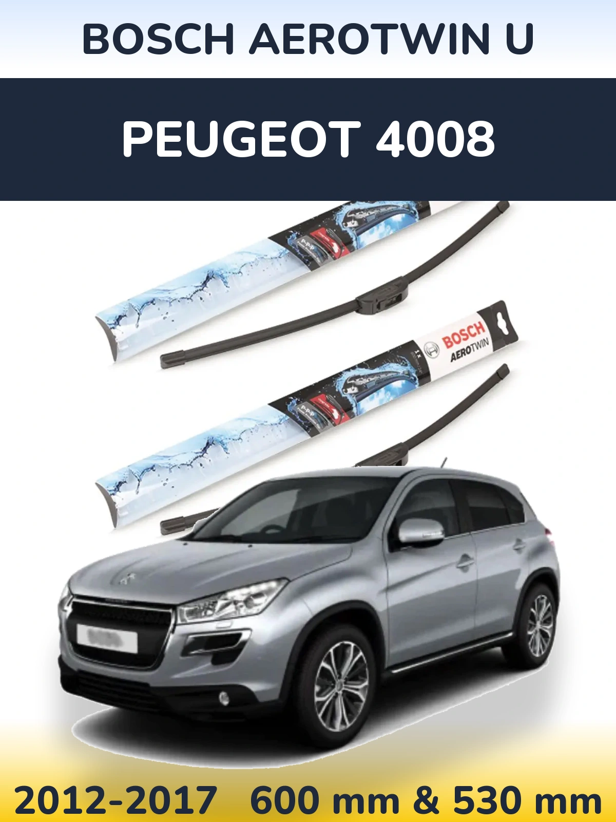 Komplet przednich wycieraczek BOSCH AeroTwin U 600 & 530 mm do Peugeot 4008 2012-2017
