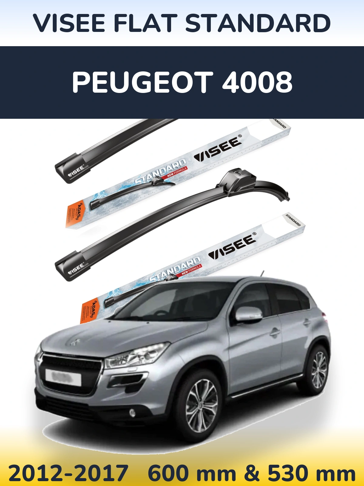 Komplet przednich wycieraczek VISEE FLAT STANDARD 600 & 530 mm do Peugeot 4008 2012-2017