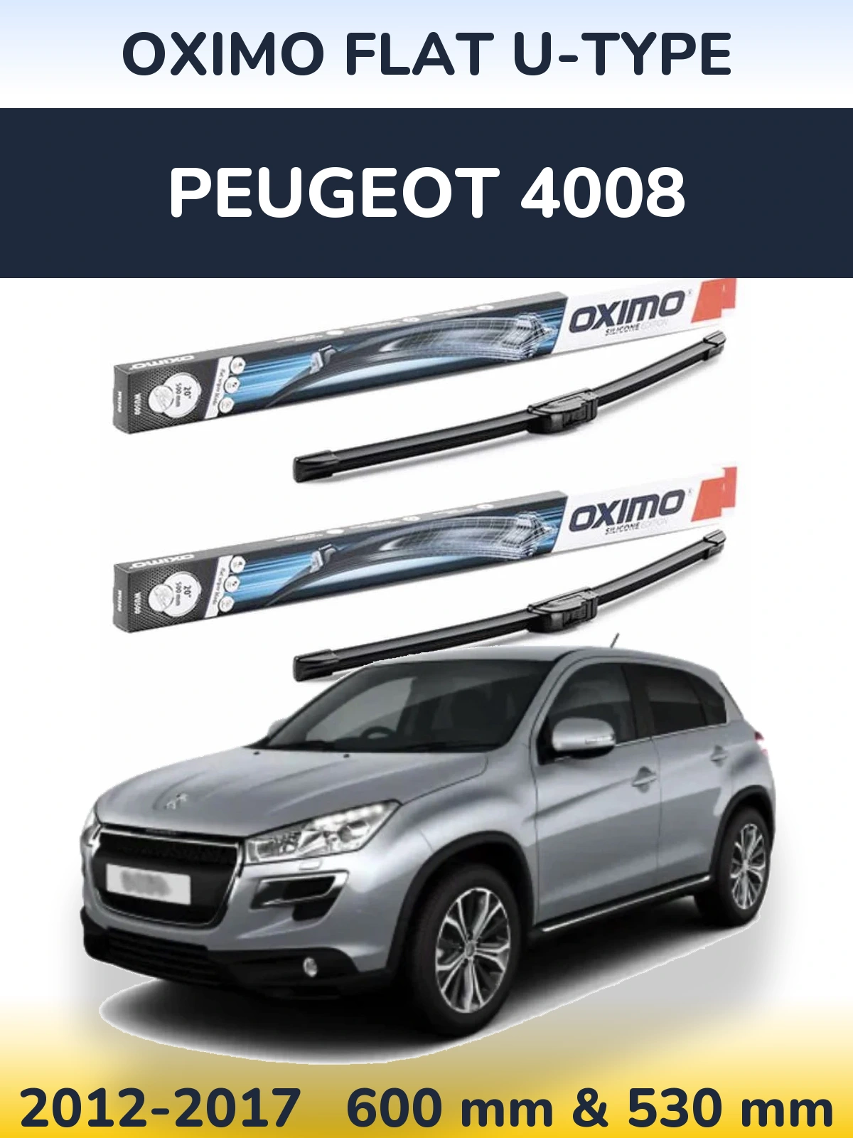 Komplet przednich wycieraczek Oximo Flat U-type 600 & 530 mm do Peugeot 4008 2012-2017