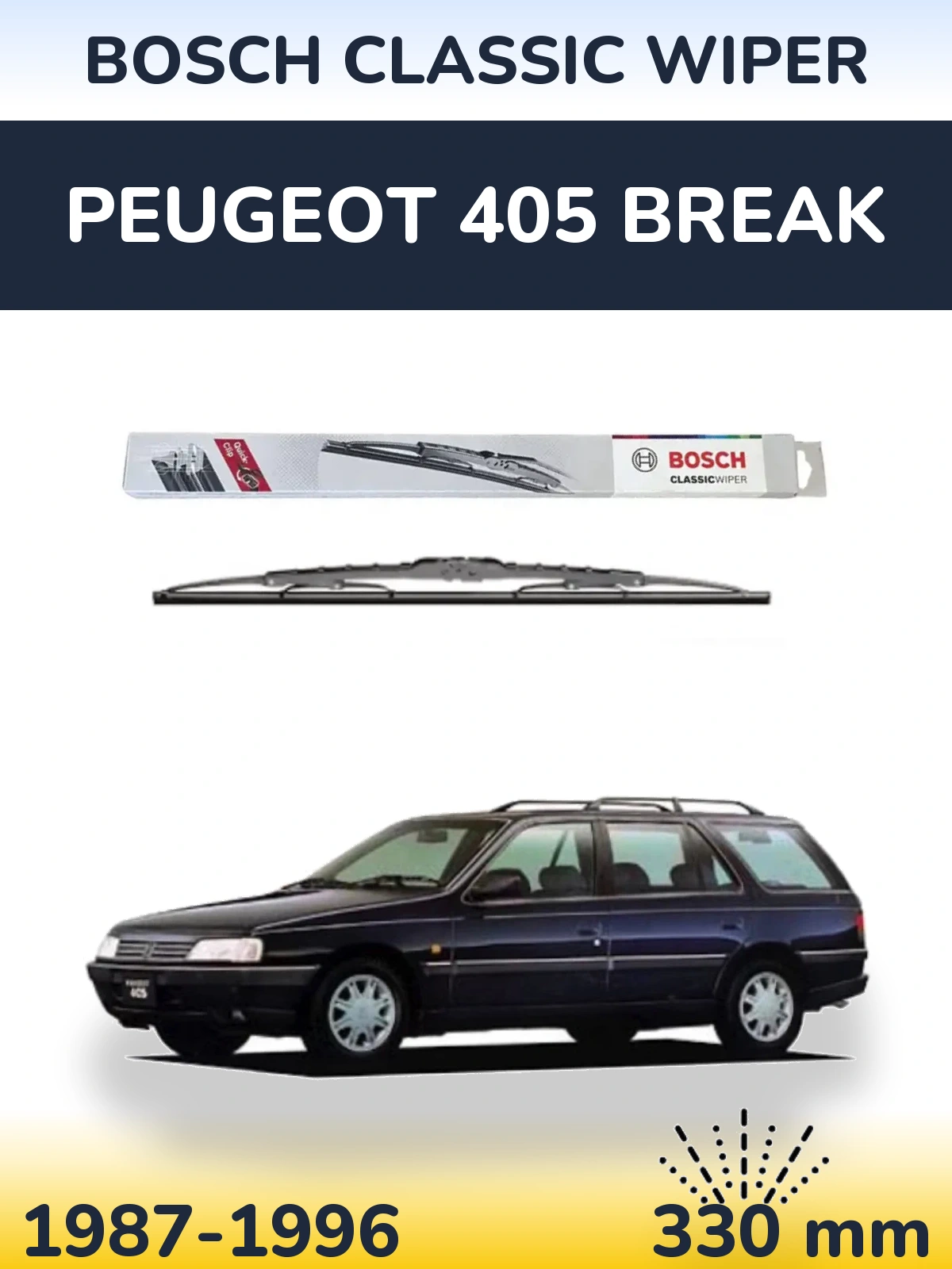 Rear wiper blade BOSCH Classic Wiper 340 mm for Peugeot 405 Break 1987-1996