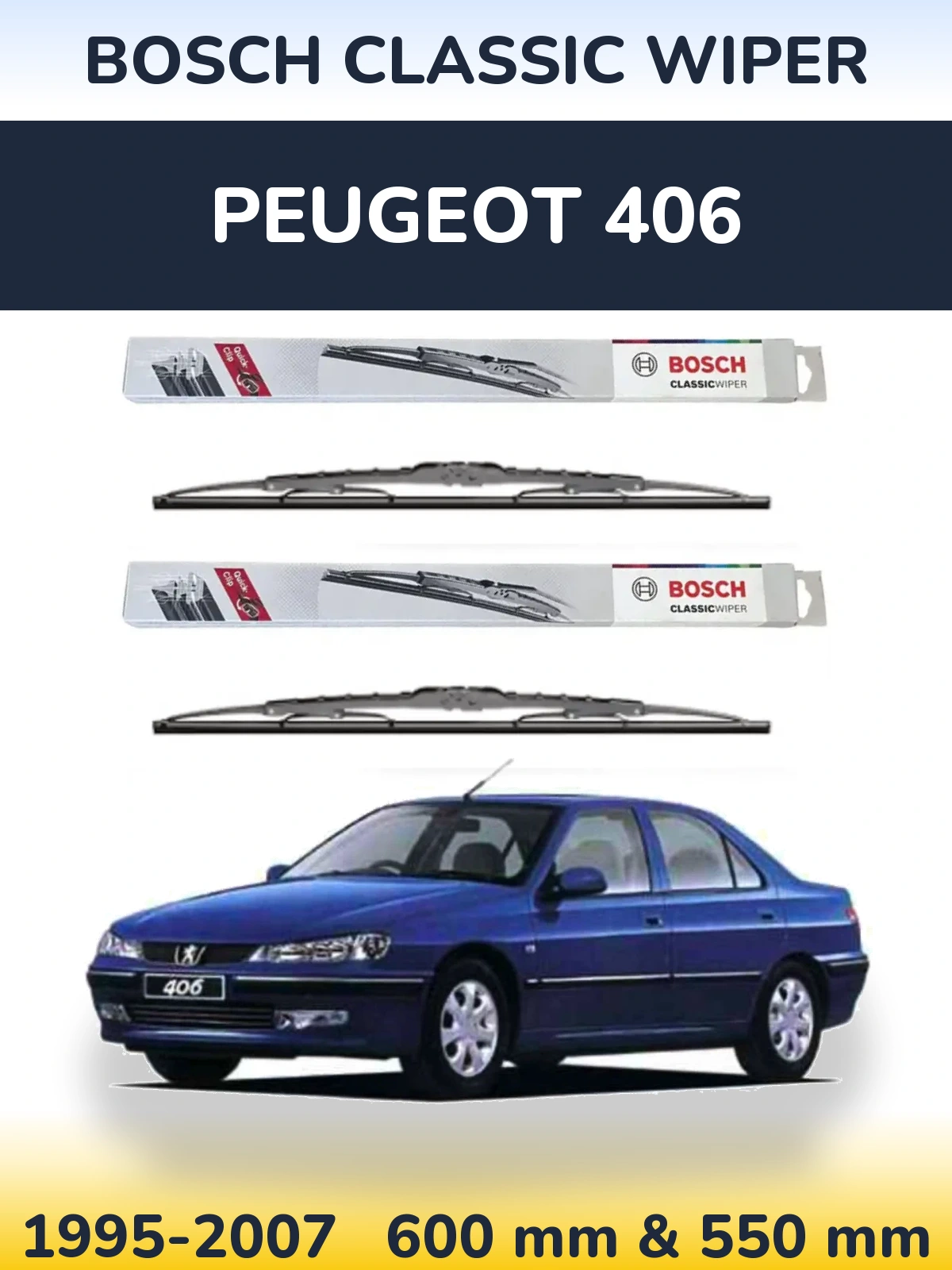 Komplet przednich wycieraczek BOSCH Classic Wiper 600 & 550 mm do Peugeot 406 1995-2007