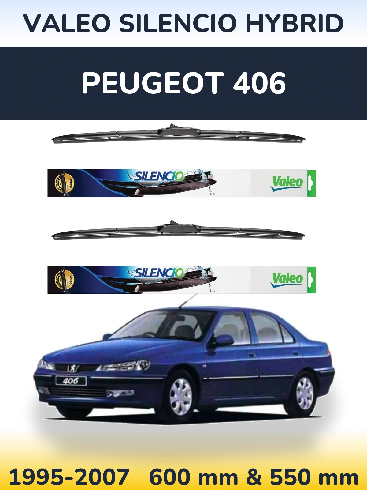 Комплект передних дворников Valeo Silencio Hybrid 600 & 550 мм для Peugeot 406 1995-2007