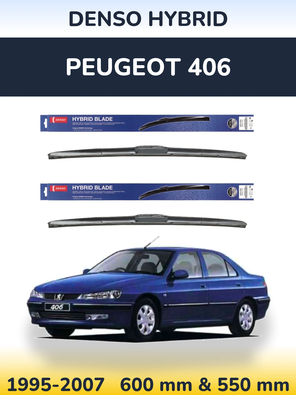 Komplet przednich wycieraczek Denso Hybrid 600 & 550 mm do Peugeot 406 1995-2007