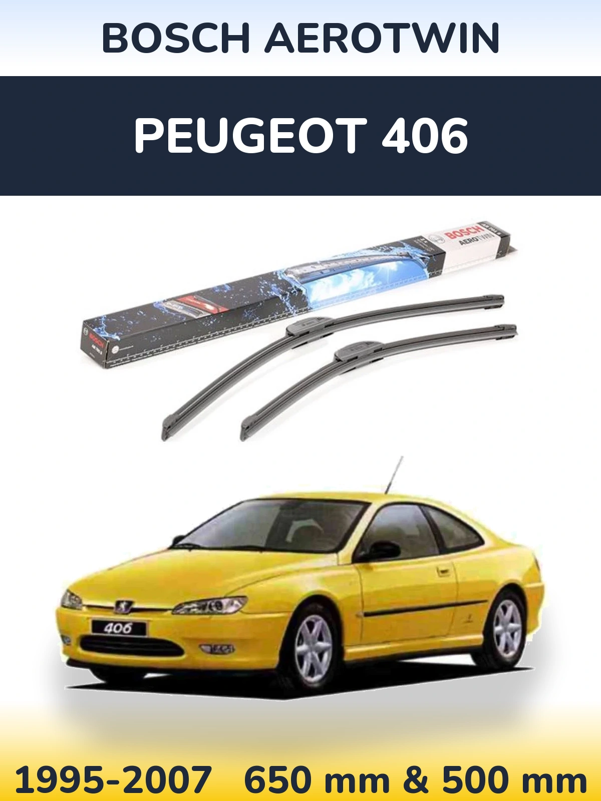 Komplet przednich wycieraczek BOSCH AeroTwin 650 & 500 mm do Peugeot 406 1995-2007