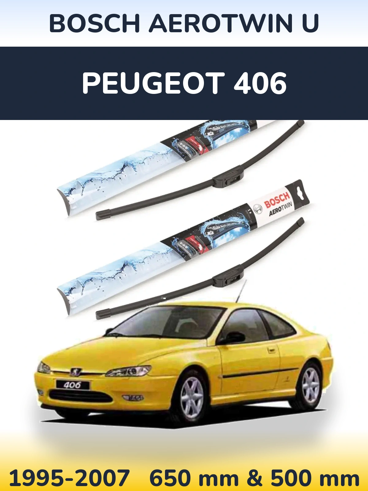 Komplet przednich wycieraczek BOSCH AeroTwin U 650 & 500 mm do Peugeot 406 1995-2007