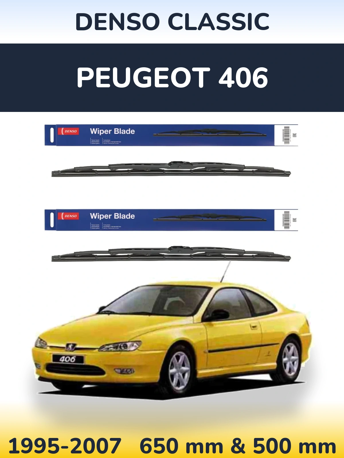Komplet przednich wycieraczek Denso Classic 650 & 500 mm do Peugeot 406 1995-2007