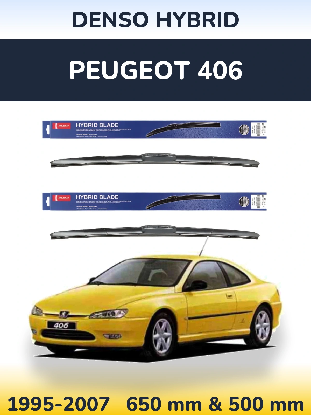 Комплект передних дворников Denso Hybrid 650 & 500 мм для Peugeot 406 1995-2007
