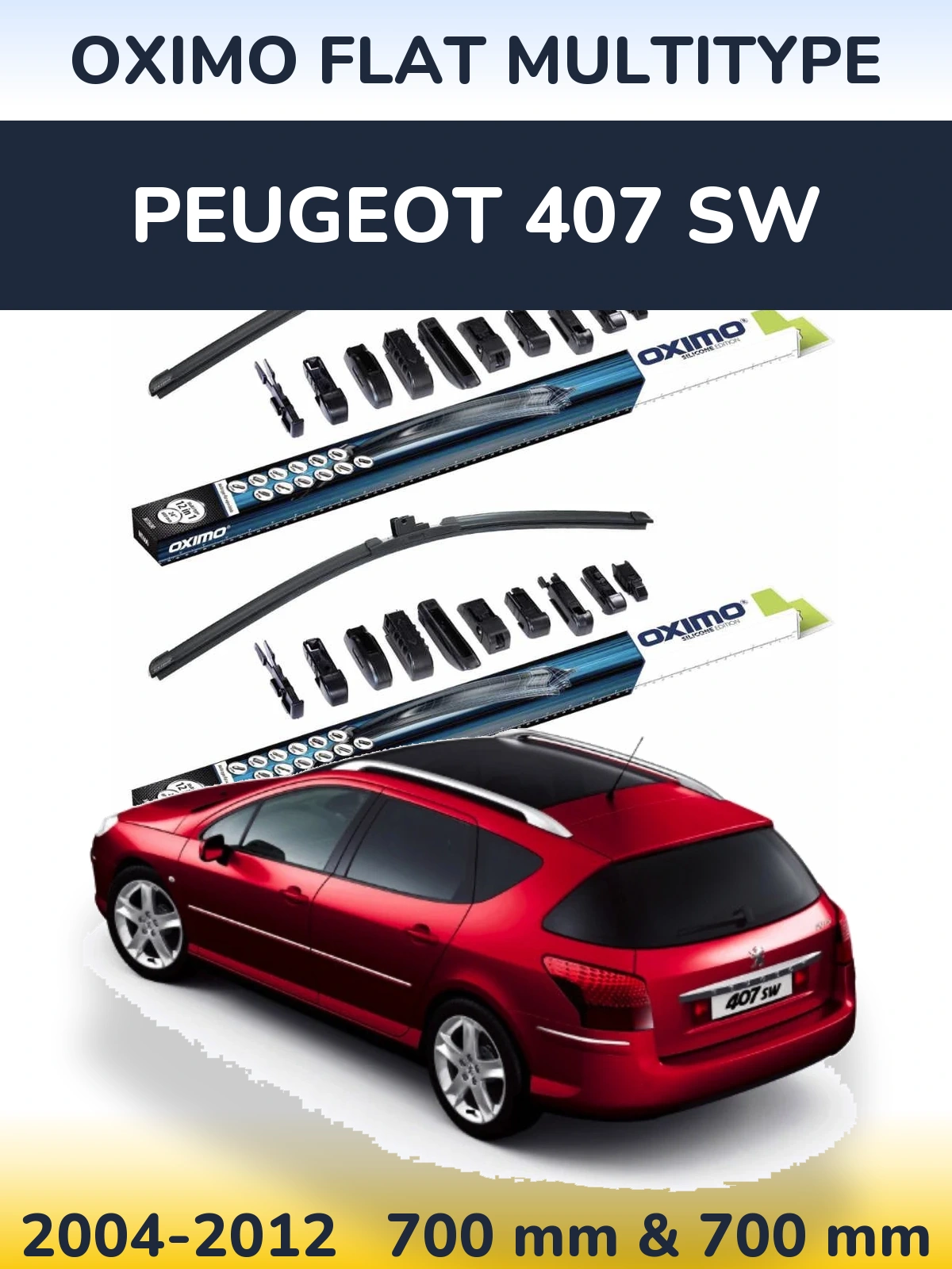 Комплект передних дворников Oximo Flat MultiТипe 700 & 700 мм для Peugeot 407 SW 2004-2012