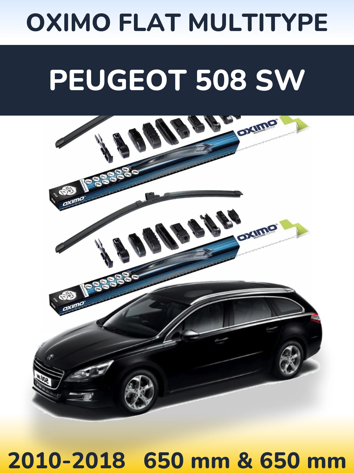 Komplet przednich wycieraczek Oximo Flat MultiType 650 & 650 mm do Peugeot 508 SW 2010-2018
