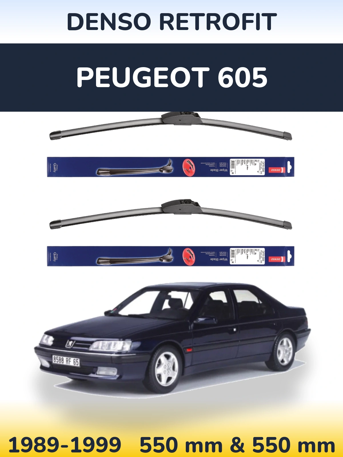 Komplet przednich wycieraczek Denso Retrofit 550 & 550 mm do Peugeot 605 1989-1999