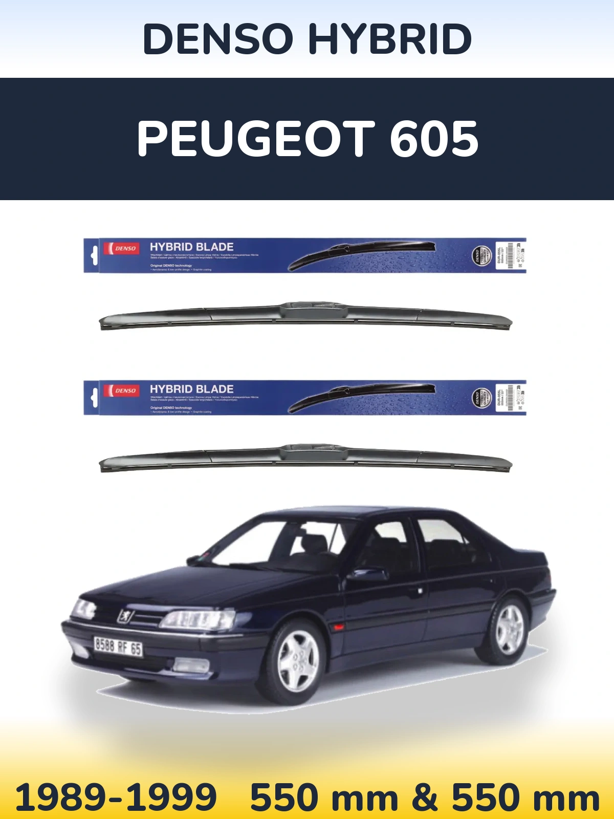Komplet przednich wycieraczek Denso Hybrid 550 & 550 mm do Peugeot 605 1989-1999