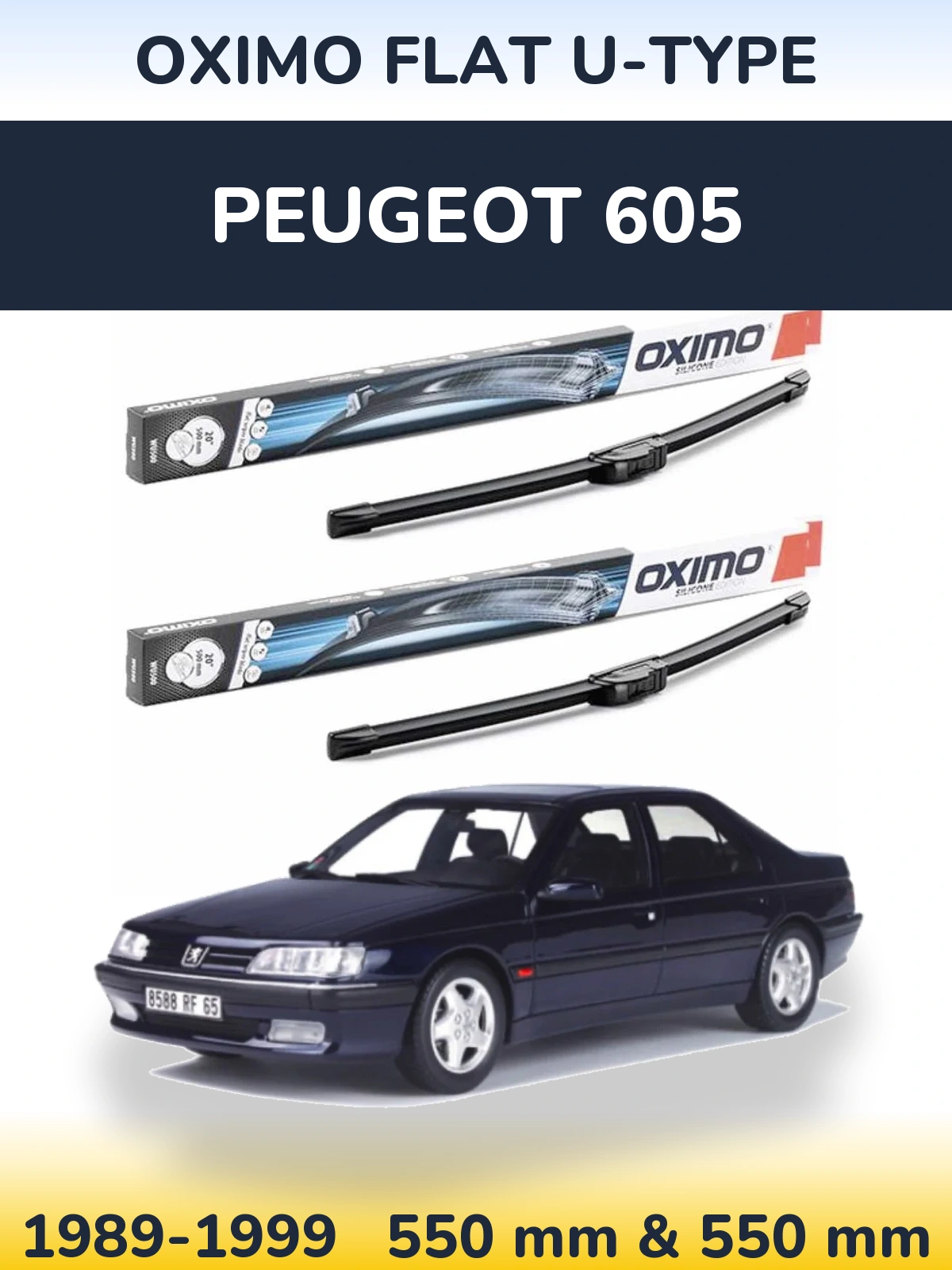 Комплект передних дворников Oximo Flat U-type 550 & 550 мм для Peugeot 605 1989-1999
