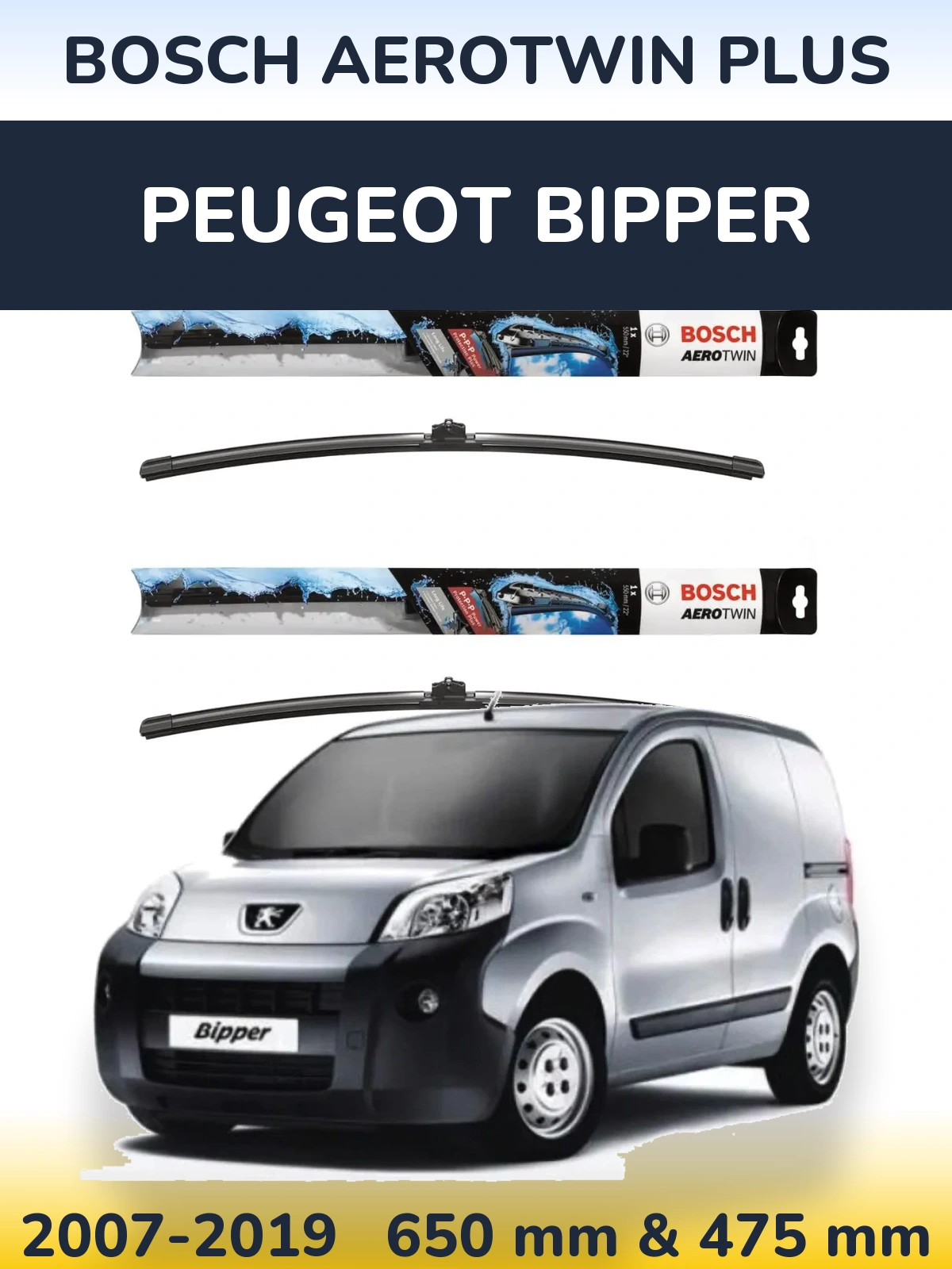 Komplet przednich wycieraczek BOSCH AeroTwin Plus 650 & 475 mm do Peugeot Bipper 2007-2019