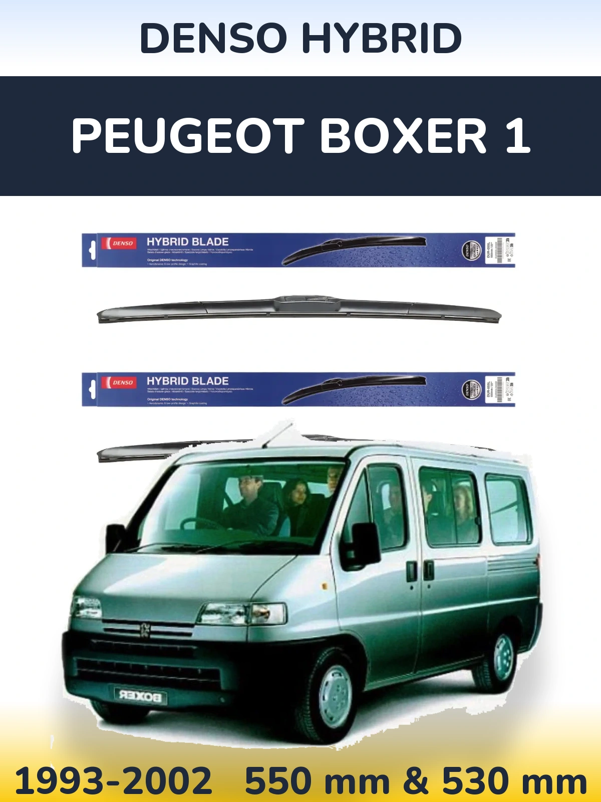 Komplet przednich wycieraczek Denso Hybrid 550 & 530 mm do Peugeot Boxer 1 1993-2002
