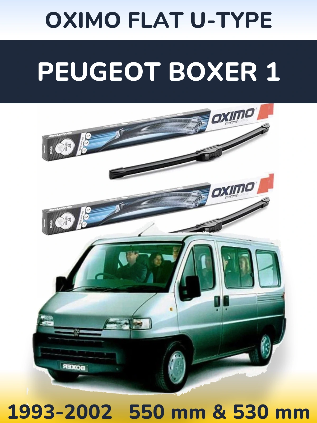 Комплект передних дворников Oximo Flat U-type 550 & 530 мм для Peugeot Boxer 1 1993-2002