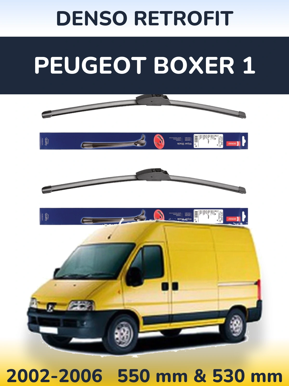 Komplet przednich wycieraczek Denso Retrofit 550 & 530 mm do Peugeot Boxer 1 2002-2006