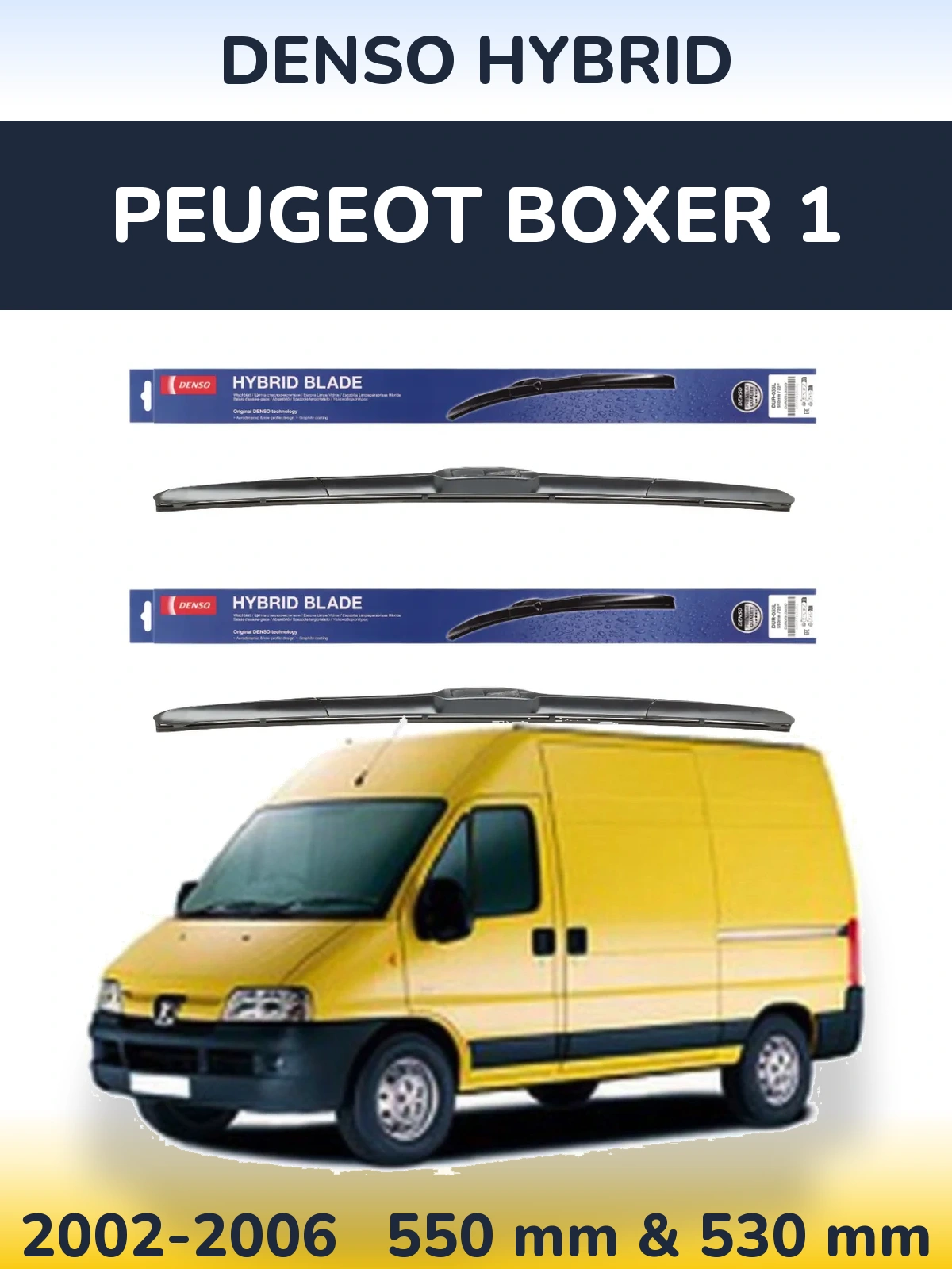 Komplet przednich wycieraczek Denso Hybrid 550 & 530 mm do Peugeot Boxer 1 2002-2006