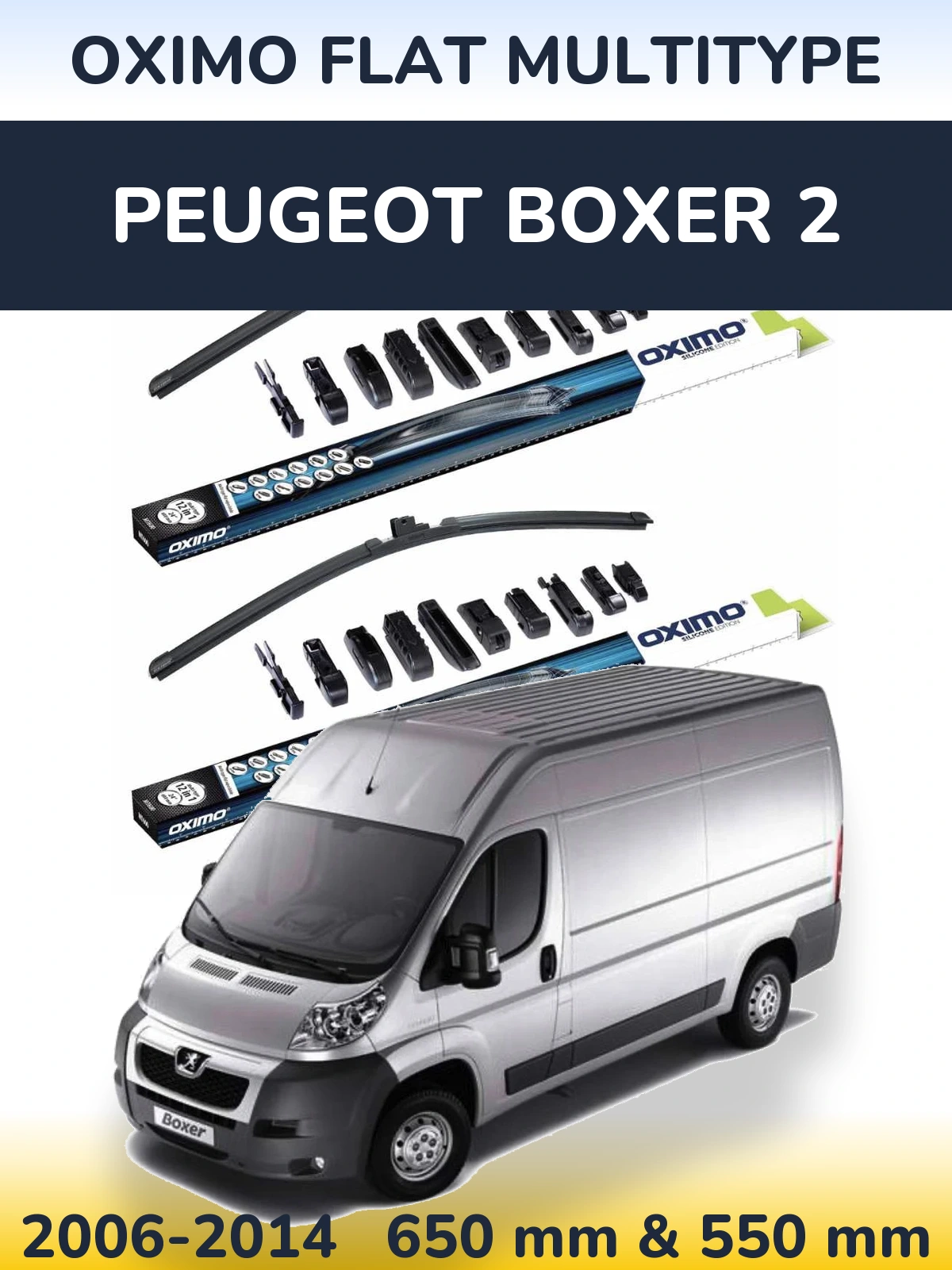 Комплект передних дворников Oximo Flat MultiТипe 650 & 550 мм для Peugeot Boxer 2 2006-2014