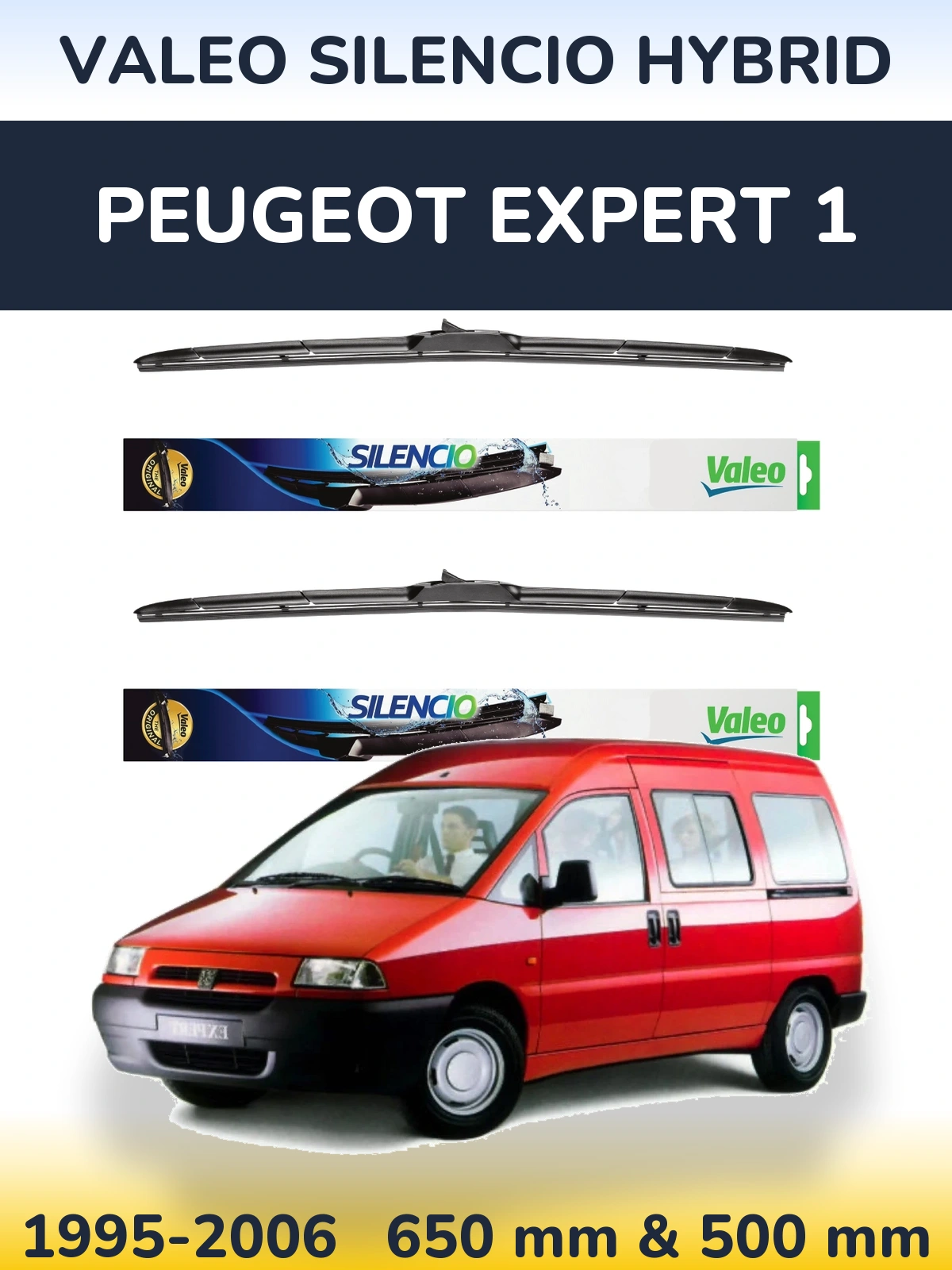 Komplet przednich wycieraczek Valeo Silencio Hybrid 650 & 500 mm do Peugeot Expert 1 1995-2006