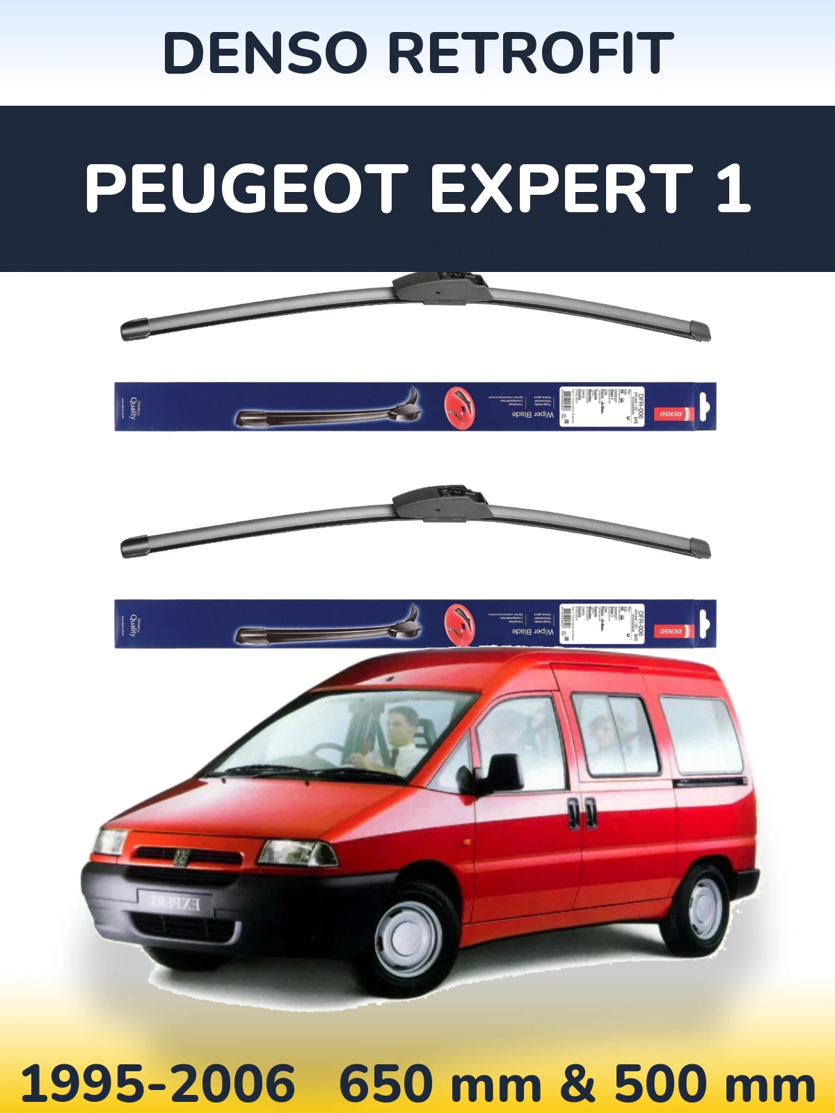 Komplet przednich wycieraczek Denso Retrofit 650 & 500 mm do Peugeot Expert 1 1995-2006