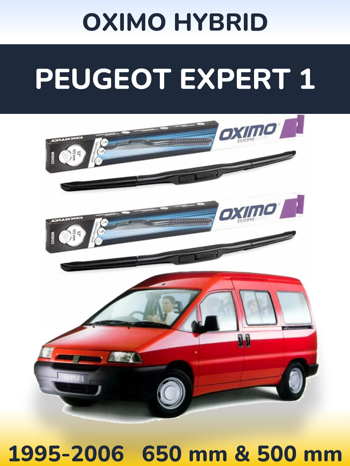 Komplet przednich wycieraczek Oximo Hybrid 650 & 500 mm do Peugeot Expert 1 1995-2006