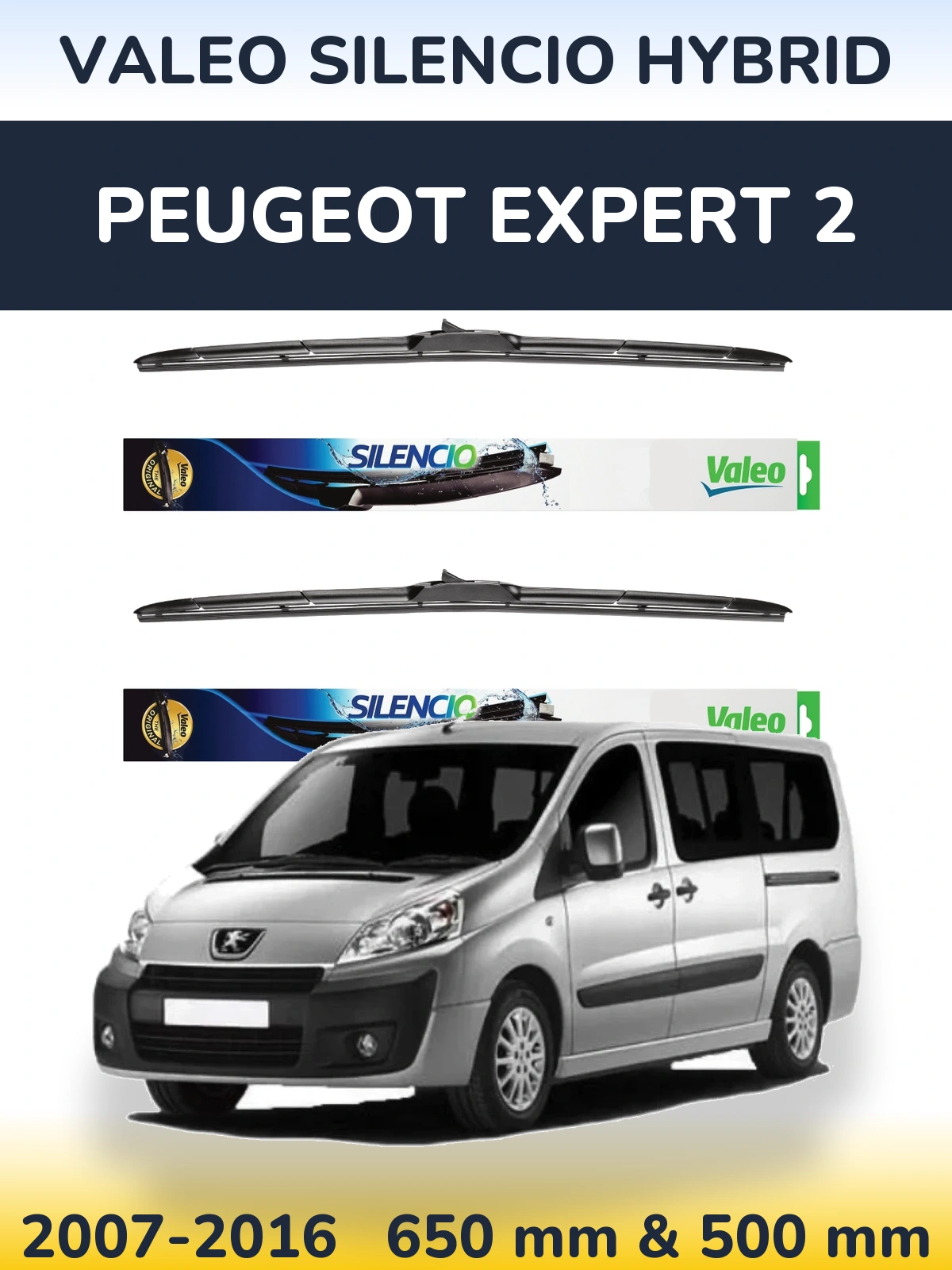 Komplet przednich wycieraczek Valeo Silencio Hybrid 650 & 500 mm do Peugeot Expert 2 2007-2016