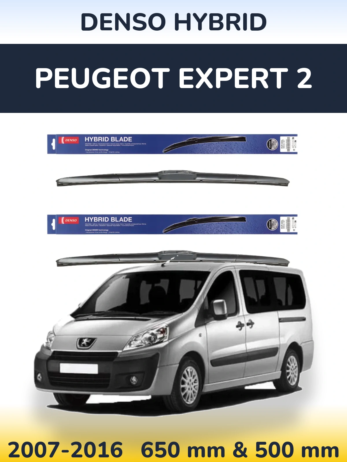 Komplet przednich wycieraczek Denso Hybrid 650 & 500 mm do Peugeot Expert 2 2007-2016