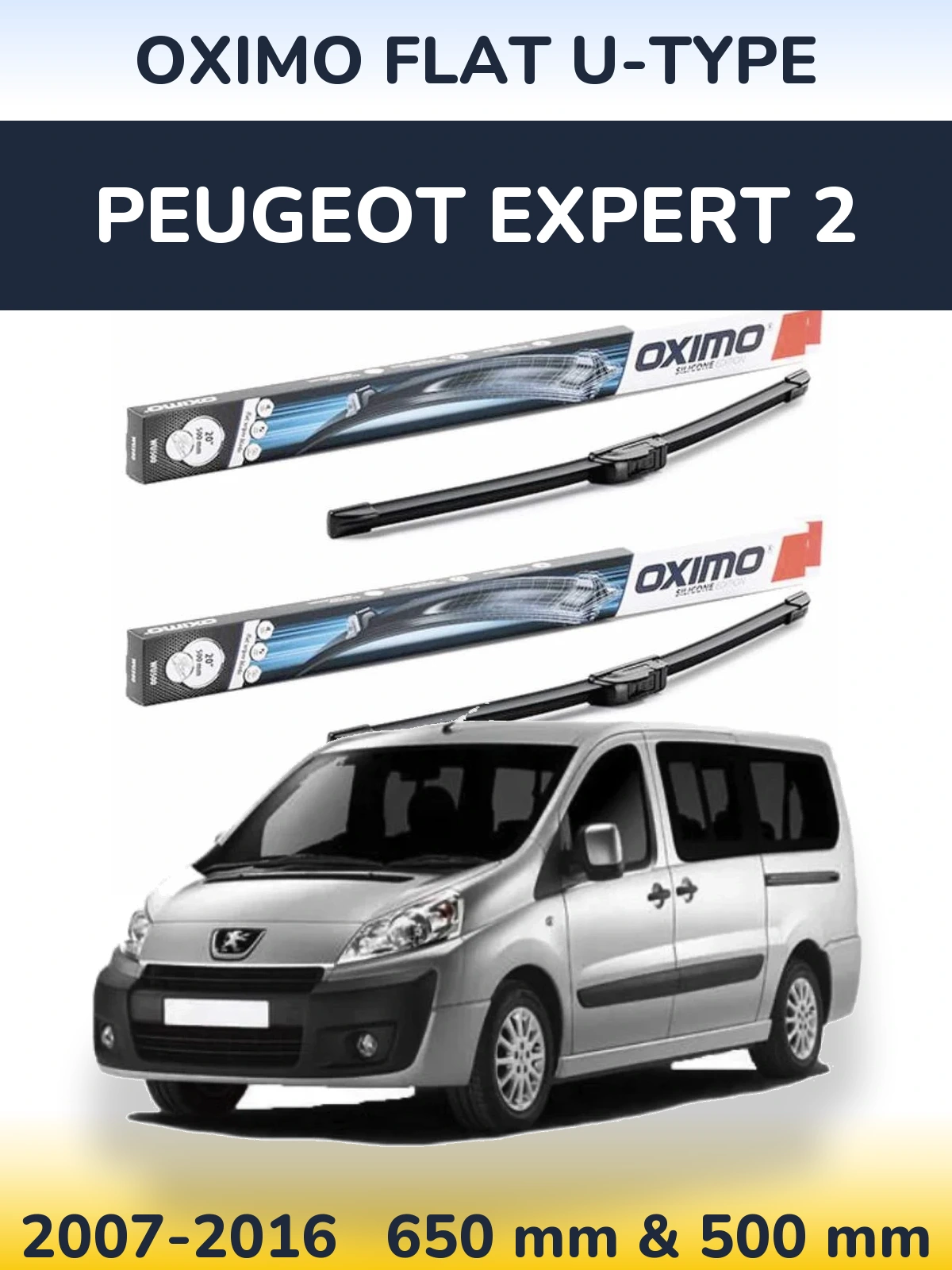 Komplet przednich wycieraczek Oximo Flat U-type 650 & 500 mm do Peugeot Expert 2 2007-2016