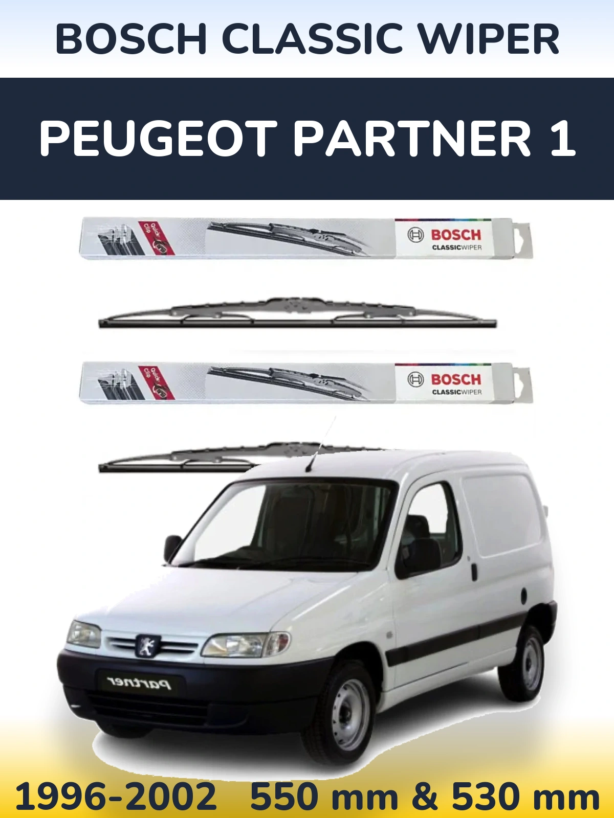 Komplet przednich wycieraczek BOSCH Classic Wiper 550 & 530 mm do Peugeot Partner 1 1996-2002
