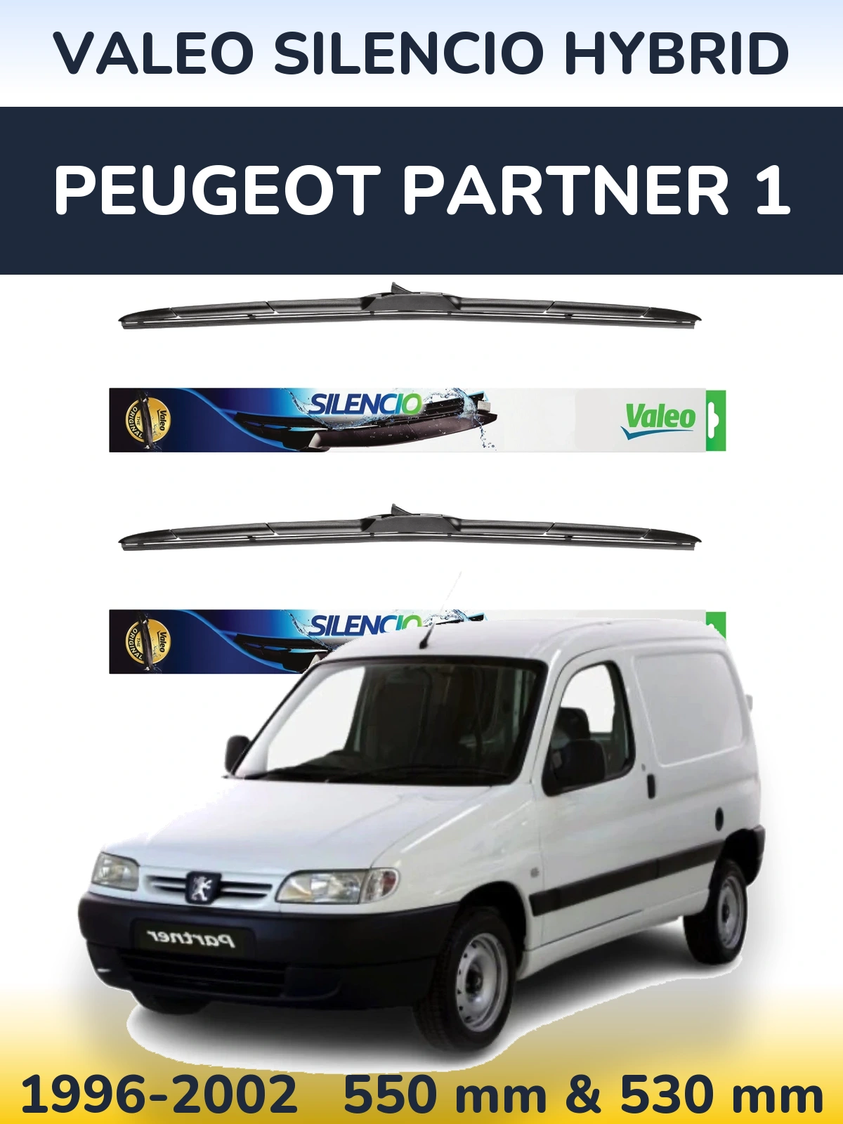 Комплект передних дворников Valeo Silencio Hybrid 550 & 530 мм для Peugeot Partner 1 1996-2002
