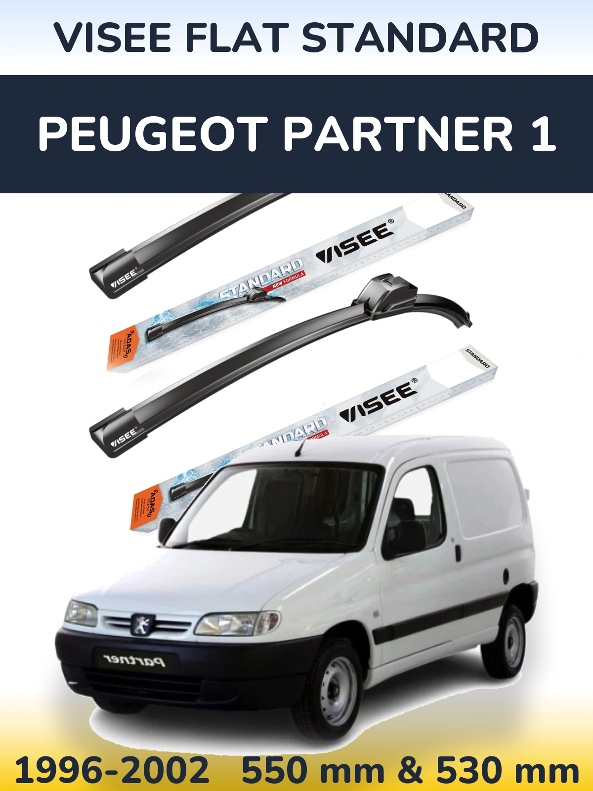 Komplet przednich wycieraczek VISEE FLAT STANDARD 550 & 530 mm do Peugeot Partner 1 1996-2002