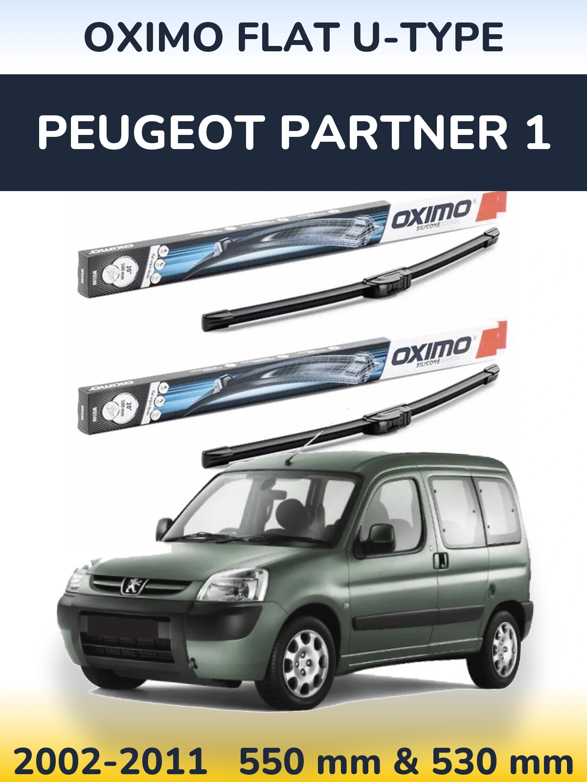 Komplet przednich wycieraczek Oximo Flat U-type 550 & 530 mm do Peugeot Partner 1 2002-2011