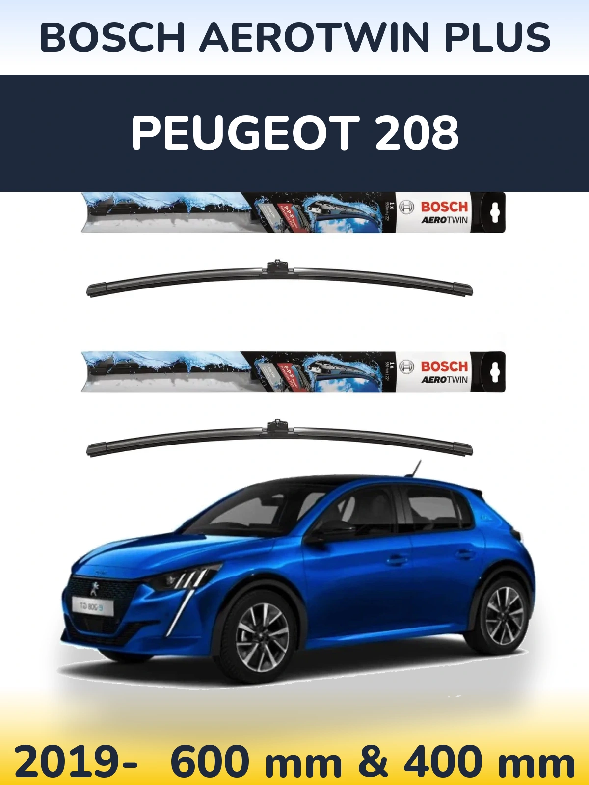 Komplet przednich wycieraczek BOSCH AeroTwin Plus 600 & 400 mm do Peugeot 208 2019-2026