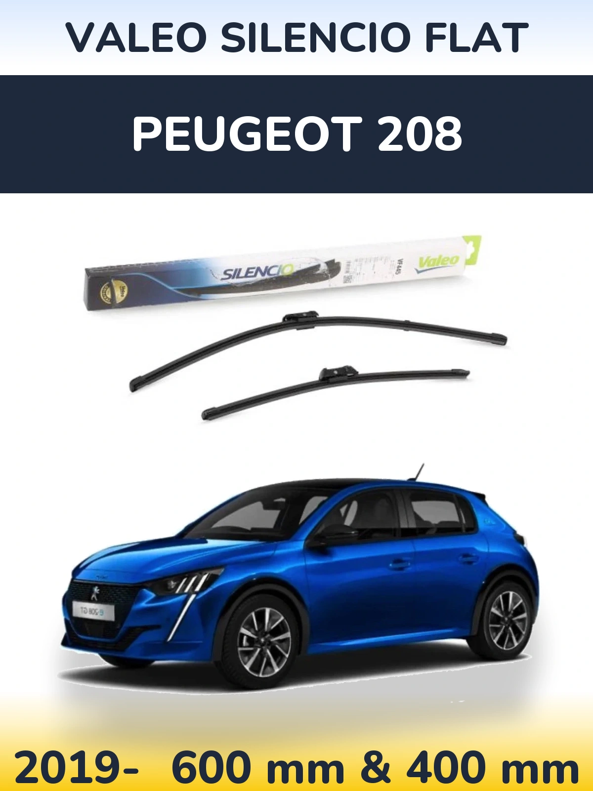 Комплект передних дворников Valeo Silencio Flat 600 & 400 мм для Peugeot 208 2019-2026