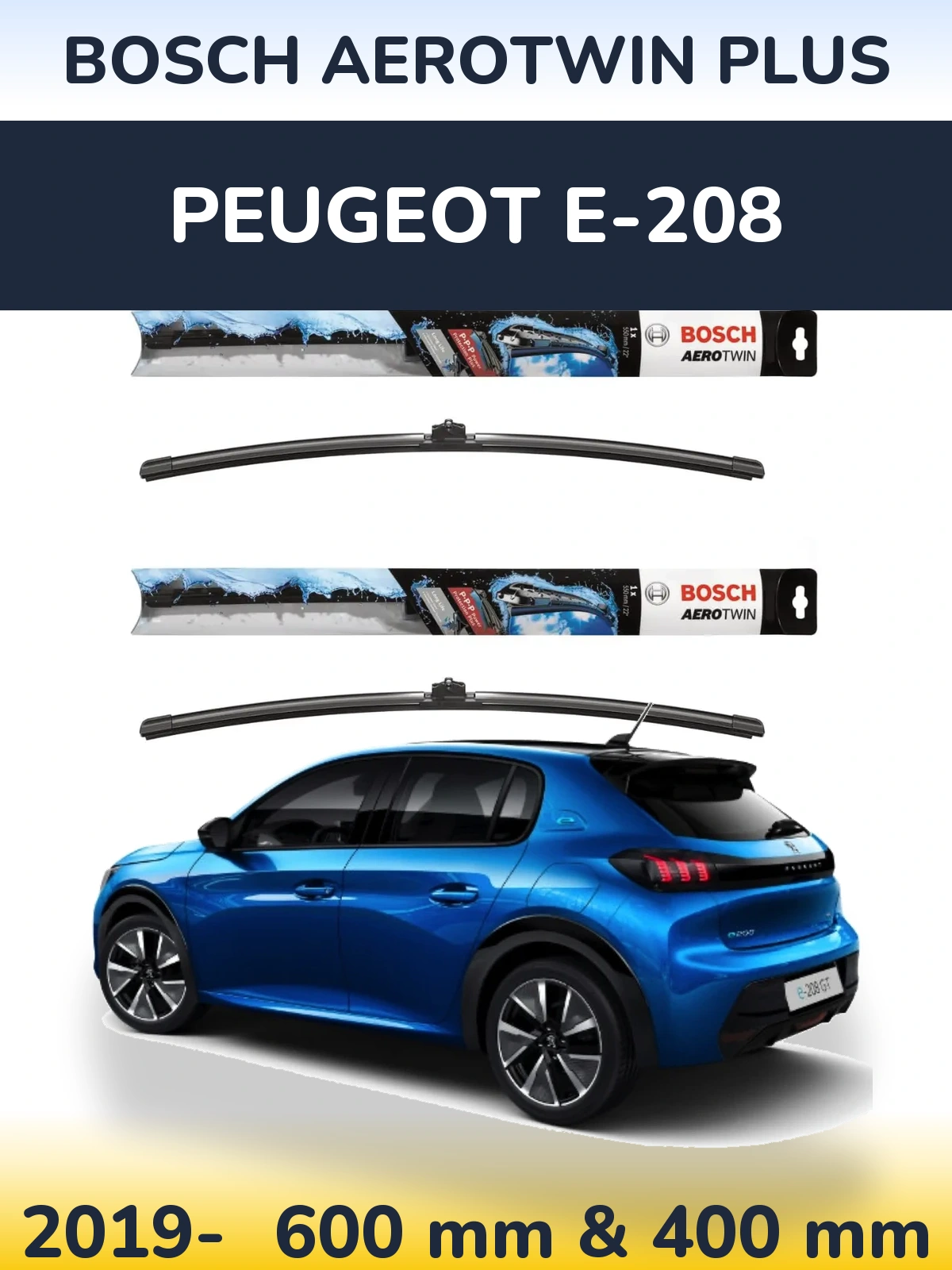 Komplet przednich wycieraczek BOSCH AeroTwin Plus 600 & 400 mm do Peugeot e-208 2019-2026
