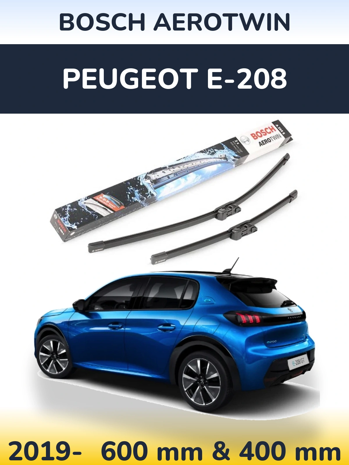 Komplet przednich wycieraczek BOSCH AeroTwin 600 & 400 mm do Peugeot e-208 2019-2026