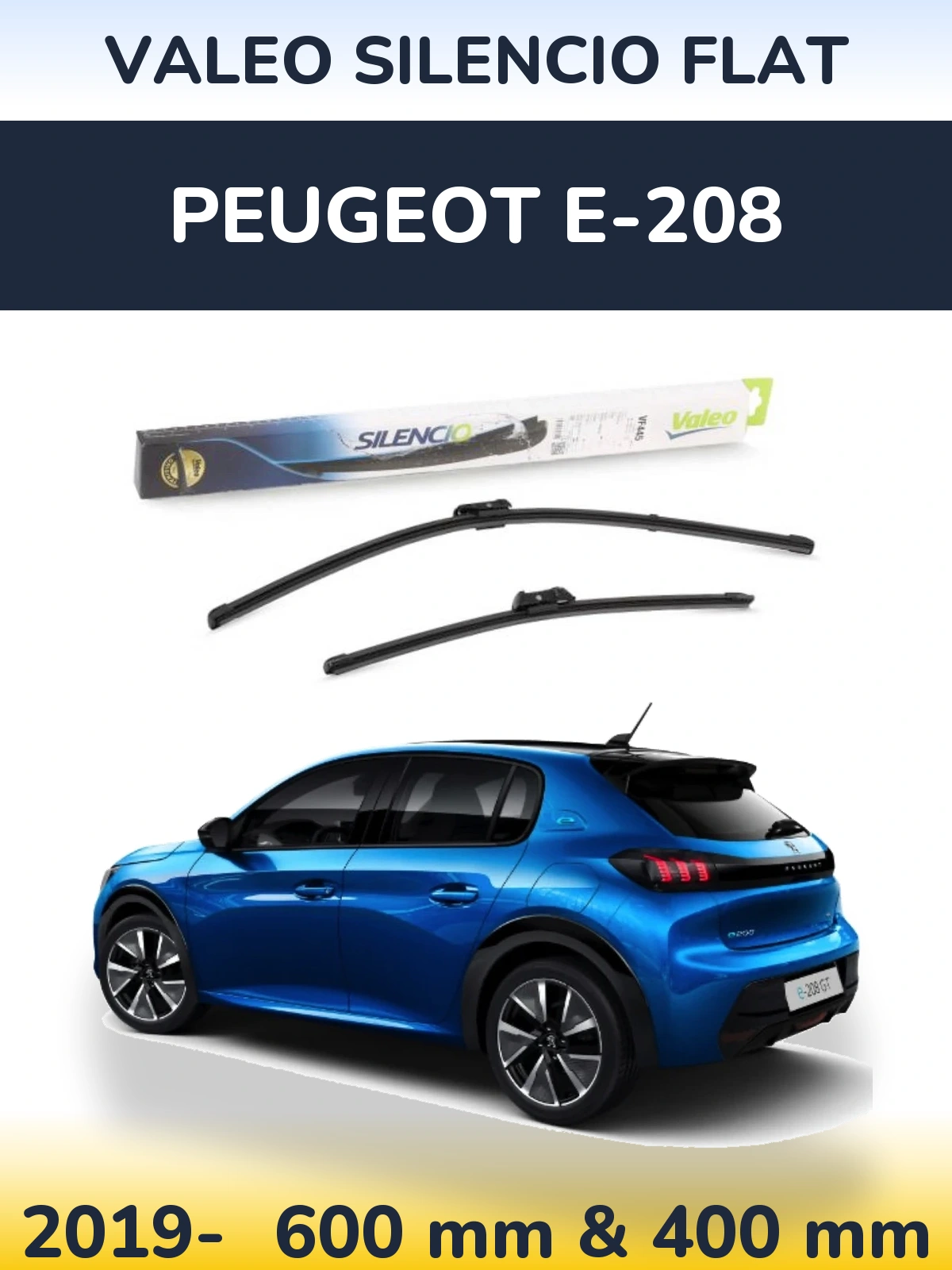 Komplet przednich wycieraczek Valeo Silencio Flat 600 & 400 mm do Peugeot e-208 2019-2026
