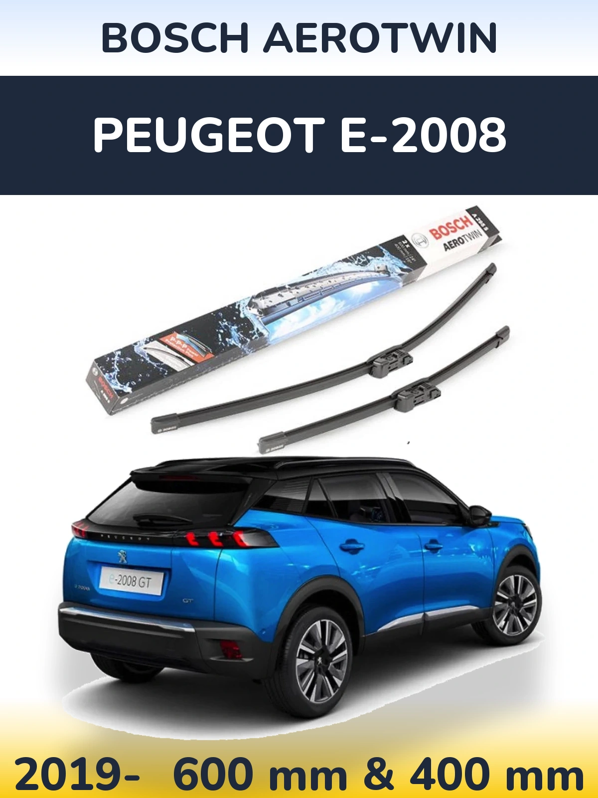 Komplet przednich wycieraczek BOSCH AeroTwin 600 & 400 mm do Peugeot e-2008 2019-2026