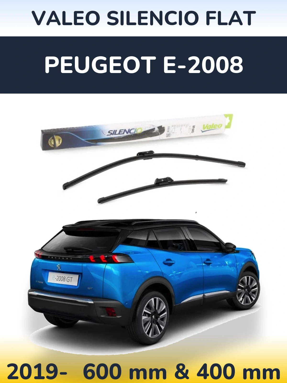 Komplet przednich wycieraczek Valeo Silencio Flat 600 & 400 mm do Peugeot e-2008 2019-2026