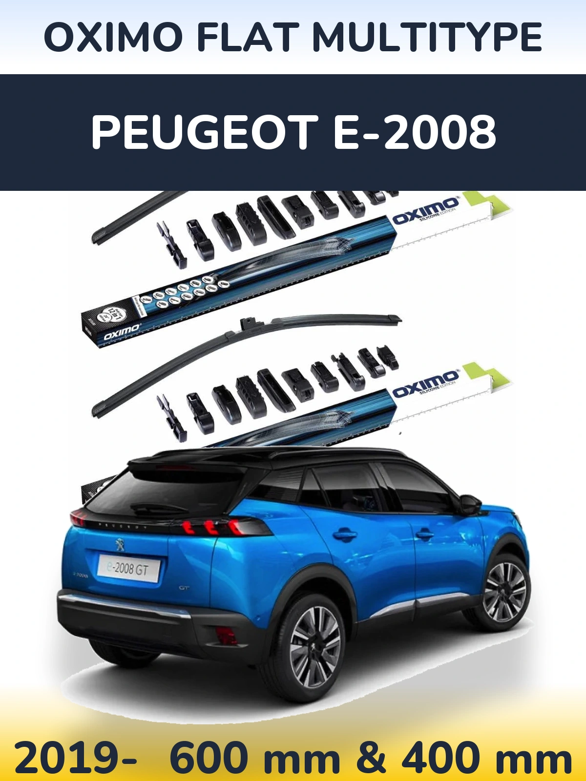 Komplet przednich wycieraczek Oximo Flat MultiType 600 & 400 mm do Peugeot e-2008 2019-2026