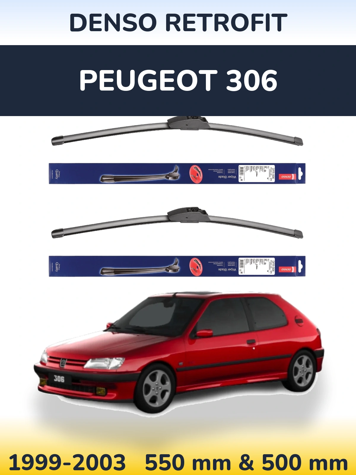 Komplet przednich wycieraczek Denso Retrofit 550 & 500 mm do Peugeot 306 1999-2003