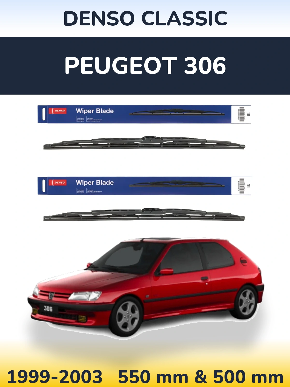 Komplet przednich wycieraczek Denso Classic 550 & 500 mm do Peugeot 306 1999-2003