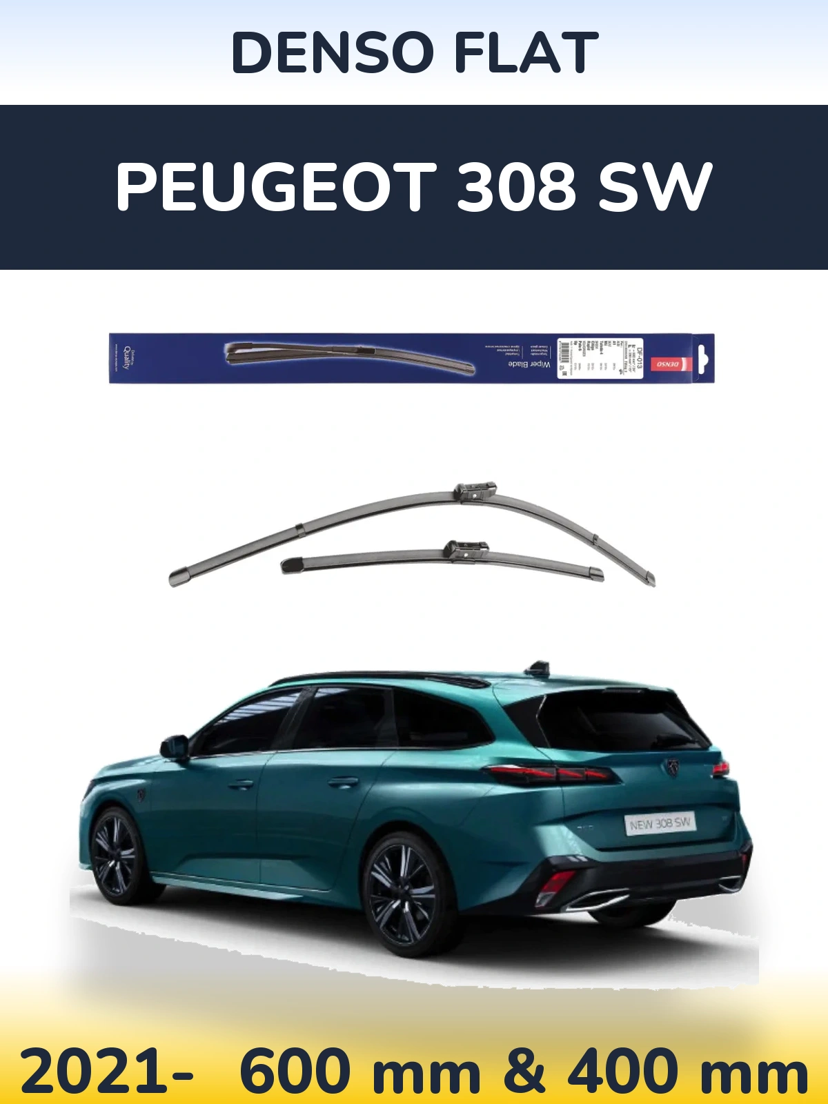 Komplet przednich wycieraczek Denso Flat 600 & 380 mm do Peugeot 308 SW 2021-2026