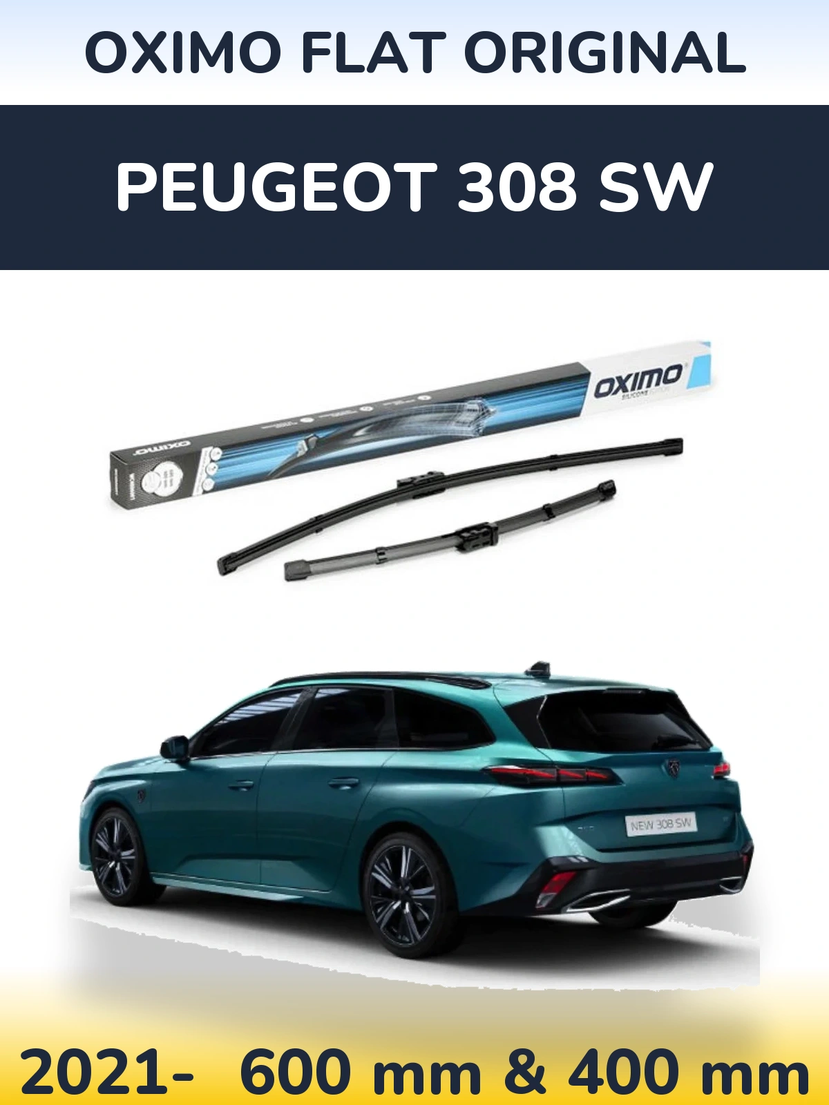 Komplet przednich wycieraczek Oximo Flat Original 600 & 400 mm do Peugeot 308 SW 2021-2026