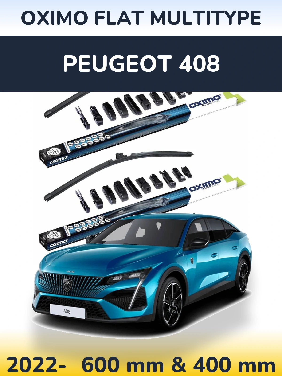 Комплект передних дворников Oximo Flat MultiТипe 600 & 400 мм для Peugeot 408 2022-2026